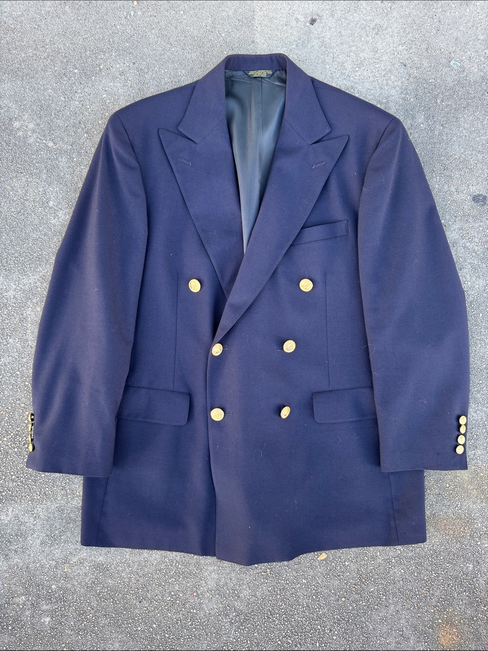 VTG Perlis Double-Breasted Navy Pea Coat with Gold Buttons Size XL